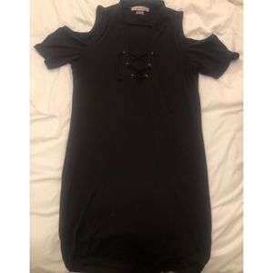 Black bodycon mini dress with tie